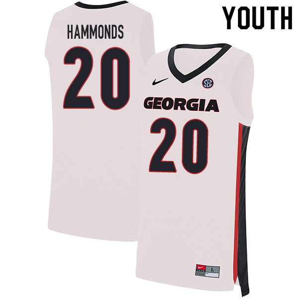 2020 Youth #20 Rayshaun Hammonds Georgia Bulldogs College Basketball Jerseys Sale-White